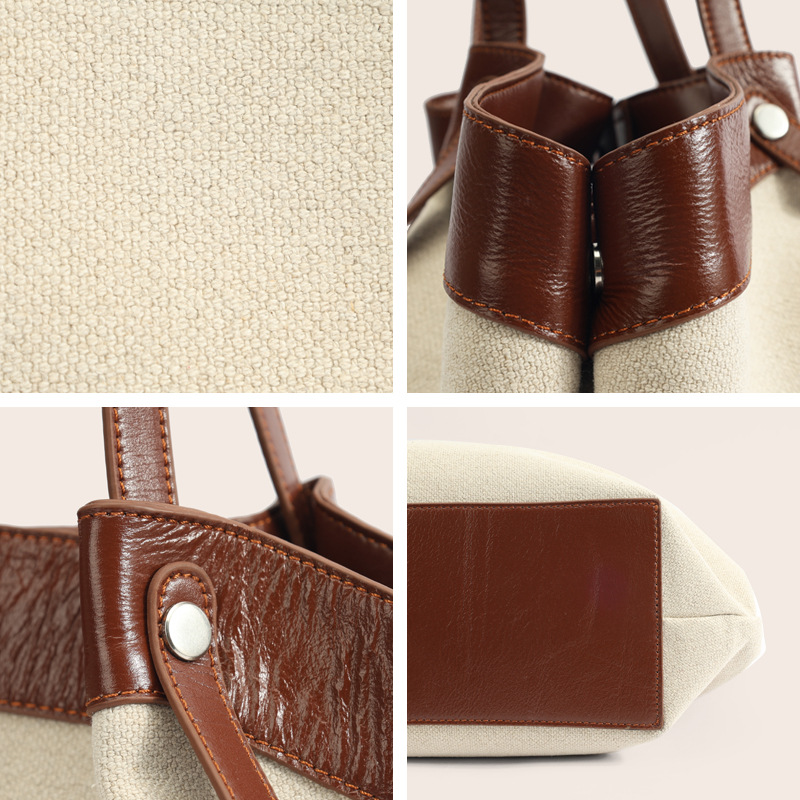 2025 Top Grain Cowhide Leather Tote Bag For Women, Large Capacity Shoulder Handbag For Commuting, Bat Bag, Houndstooth Tote - Thumbnail 3