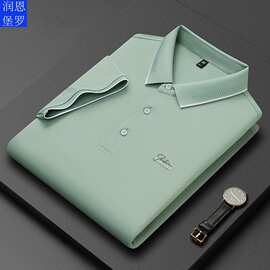 润恩堡罗男装夏新款休闲商务烫钻男士t恤 棉款珠地翻领短袖男POLO