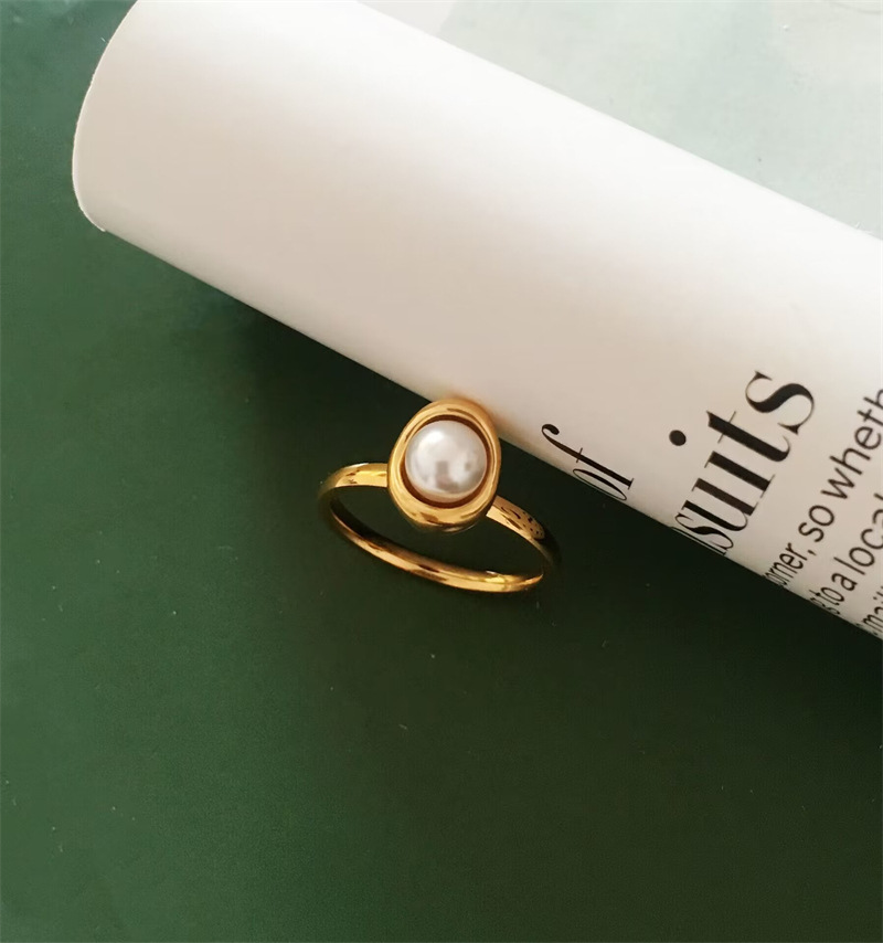 Daily, Shopping Occasion Stainless Steel Material Simple Style Geometric Double Ring Stainless Steel Inlay Artificial Pearls Rings