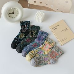 Zhuji Renaissance French-Style Women's Socks: Retro Patterned Mid-Calf Socks | Women's Combed Cotton Instagram-Famous, Cross-Border Trendy Socks