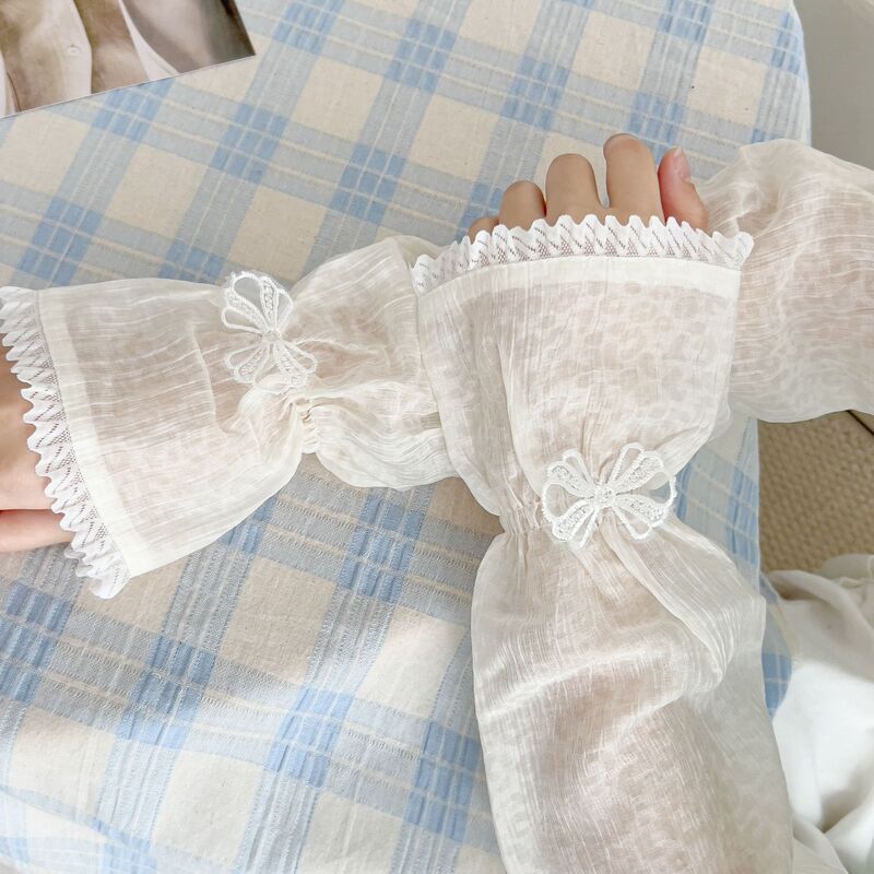 CHUNYU Leopard Print Lace Bow Arm Sleeve Women's Wide Summer Outdoor Sunscreen Breathable Sunshade Anti-UV Sleeve
