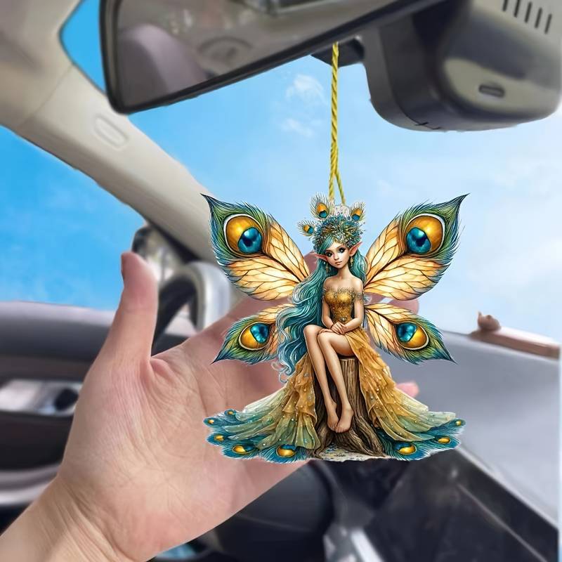 2D creativo nuevo pavo peacoque hadas colgante acrílico plano transfronterizo automóvil espejo retrovisor interior colgante colgante para el hogar