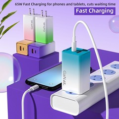 跨境65w/30w渐变多彩充电头 欧美规USB+2PD快充LED带灯充电器批发