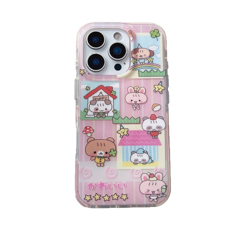卡通条纹房屋动物插画适用iPhone17苹果16ProMax/15/14手机壳少女|undefined