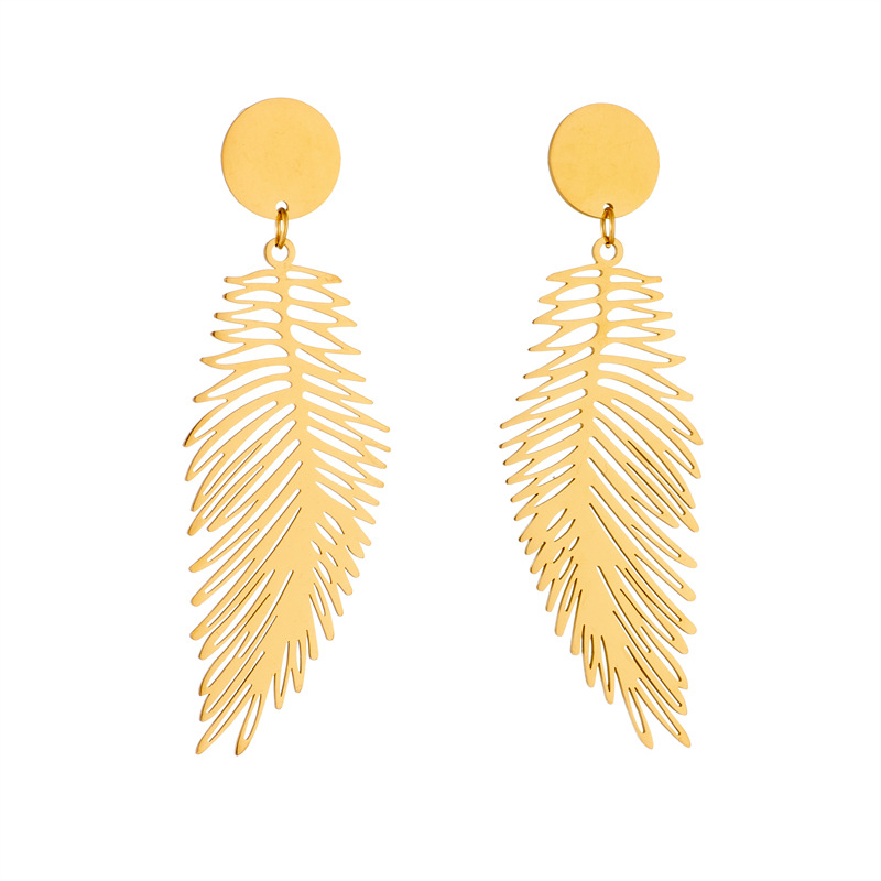 Plating Design 1 Pair Lady Feather Plating Titanium Steel Drop Earrings