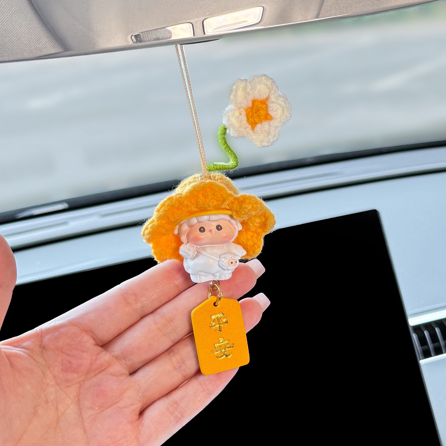 2026 New Lamb Car Pendant, Car Rearview Mirror Safety Ornament, Car Interior Decoration Hanging Decoration, Cute for Women