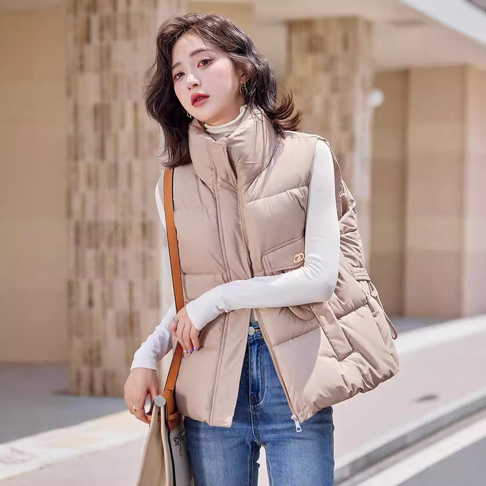 Chaqueta de chaleco de algodón de plumón para mujeres 2024 otoño y invierno nuevo corto suelto y delgado con hombros gruesos chaleco clip