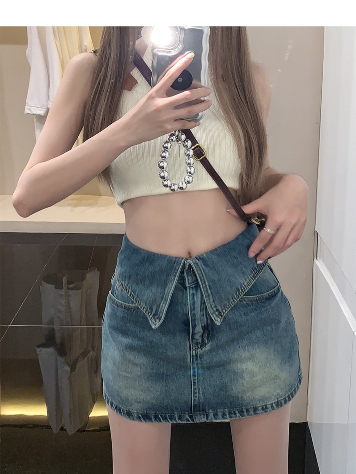 Retro Style High Waisted Denim Skirt plus Size A-Line Silhouette Women's Summer Bottoms Flattering for Petite Figures_ecoleips.com