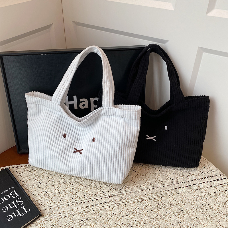 Miffy Rabbit Corduroy Embroidered Handbag Commuting New Versatile Portable Large Capacity High-Looking Cute Student