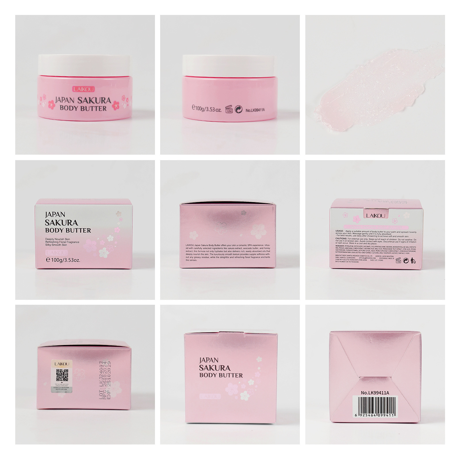 Cross-border LAIKOU Sakura Body Oil 100g Hydrating and Moisturizing Manufacturer's wholesale Body Moisturizing cream in stock Application Scenario