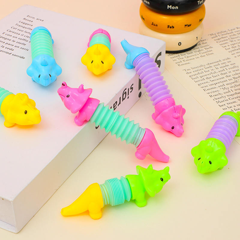Juguetes de tubo telescópico de dinosaurio transfronterizo, ventilación, descompresión, tubo de estiramiento de animales, juguetes educativos de descompresión variable para niños