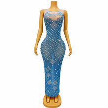 亚马逊跨境欧美女歌手时尚气质礼裙性感显瘦修身长款无袖晚礼服