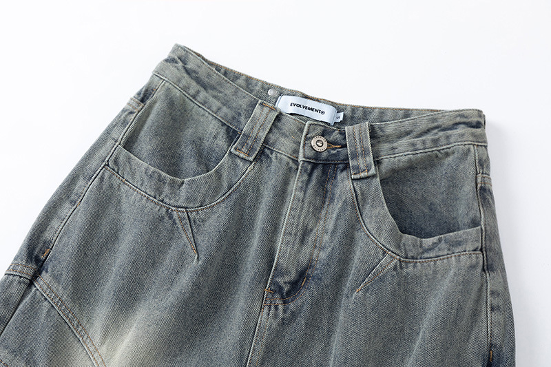 Men Women Curved Hem Jeans Loose Straight Leg Pants Trendy Casual Versatile Autumn Street Style Creative Design_mkmklike.com