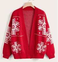 2021年聖誕限定新款大碼雪紋披肩開襟羊毛衫寬松針織毛衣女