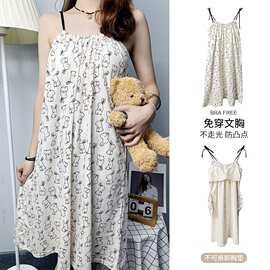 吊带睡裙夏季女带胸垫可爱卡通睡衣女夏天宽松女士春秋款家居服