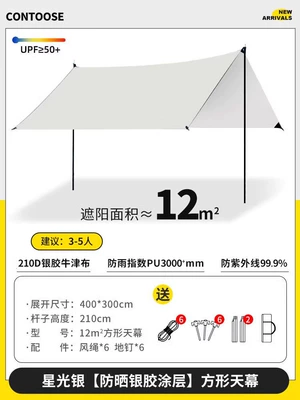 for Rain and Sun Protection, Avtomobil yan çətirləri - starlight-silver-210d-square-oxford-cloth-canopy-3-4m-deluxe-edition