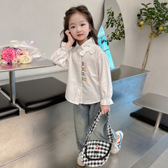 女童春裝襯衫2024新款女寶寶春秋款上衣小女孩春季打底衫兒童襯衣