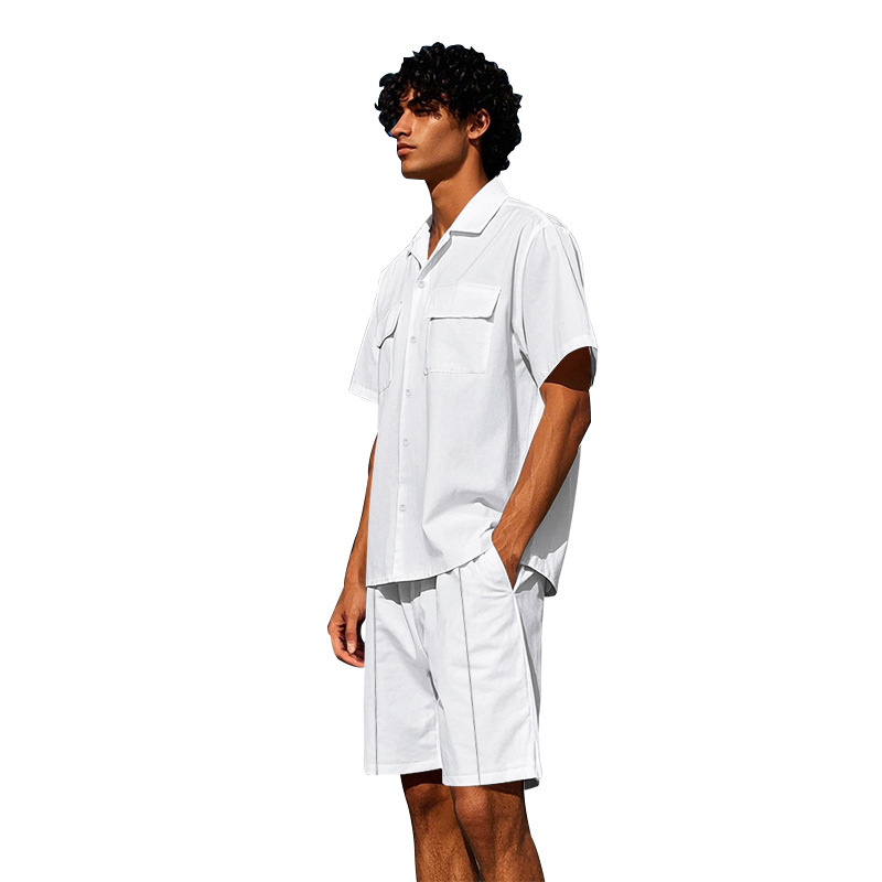 Men's Clothing Men's Light Luxury Casual Hawaiian Short Sleeved Shirt Shorts Set Summer Thin Workwear Loose Fit_viptrois.com