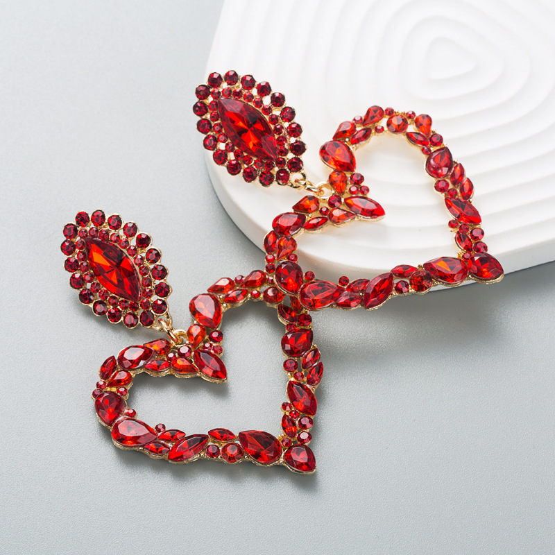 Love Love-shaped Alloy Inlaid Rhinestone Exaggerated Earrings display picture 2