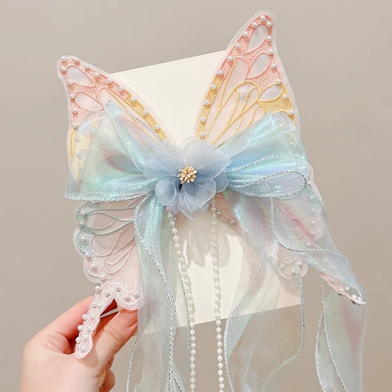 Niños gradiente mariposa clip para el cabello de la mujer super hadas arco clip superior niñas cráneo posterior clip de correa clip para el cabello