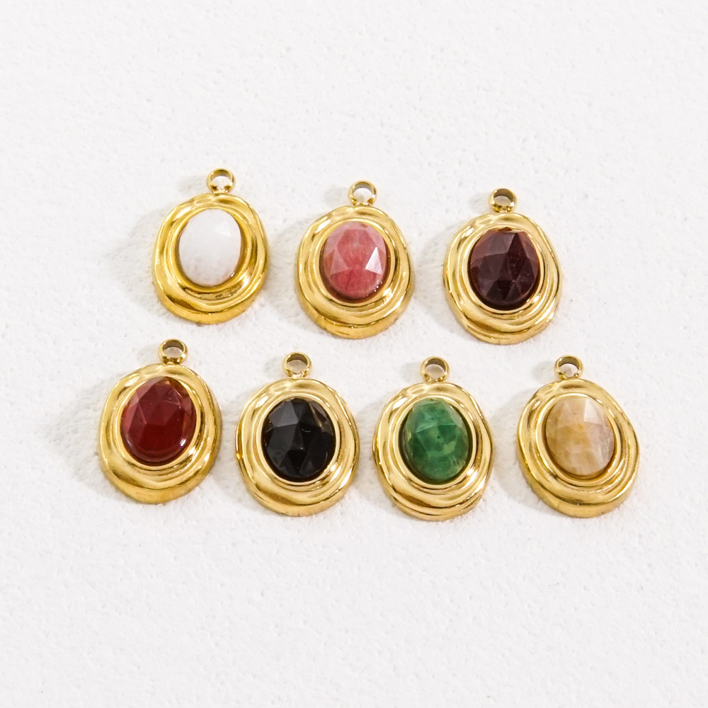 10 PCS/Package 304 Stainless Steel Natural Stone 14K Gold Plated Oval Beads display picture 1