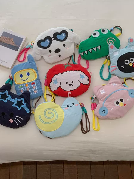 Children's Cute Cartoon Girly Mobile Phone Bag Spring and Summer Lightweight Nylon Korean Style Mini Dopamine Color-Blocking Crossbody Bag