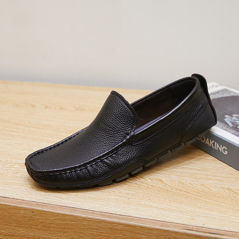 New single-layer leather bean shoes comfortable breathable flat men's leather shoes_voghion.com