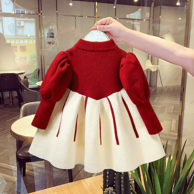 Mädchen 2023 Herbst/Winter Neue kinder Modische Verdickte Prinzessin Kleid Internet Rot Kleines Mädchen Pullover_voghion.com