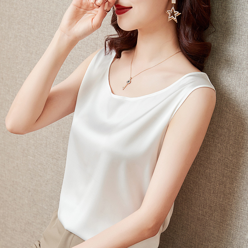 Summer New Round Neck Mulberry Silk Outer Wear Large Size Sleeveless Suit Inner Base Top Silk Camisole Women