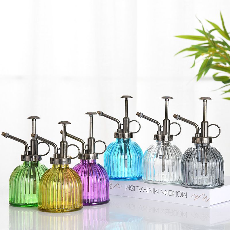 仿古欧式园艺玻璃南瓜小型洒水壶 竖纹喷壶 按压喷水壶 园艺摆件