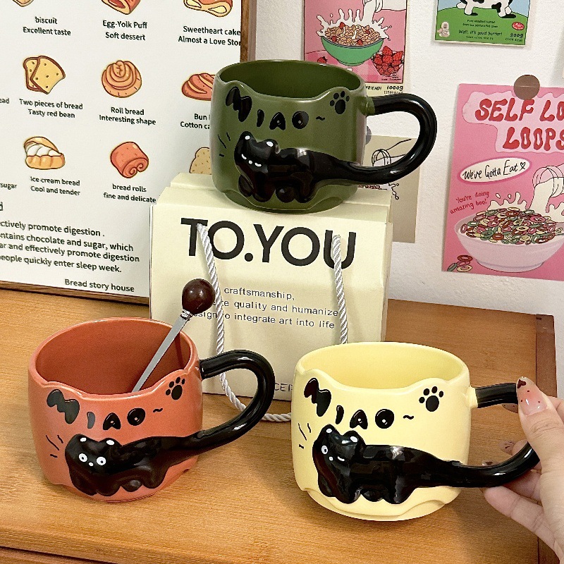 Taza de cerámica Taza de agua apilada de oficina Taza de café casera Taza de pareja de gato lindo Regalo femenino