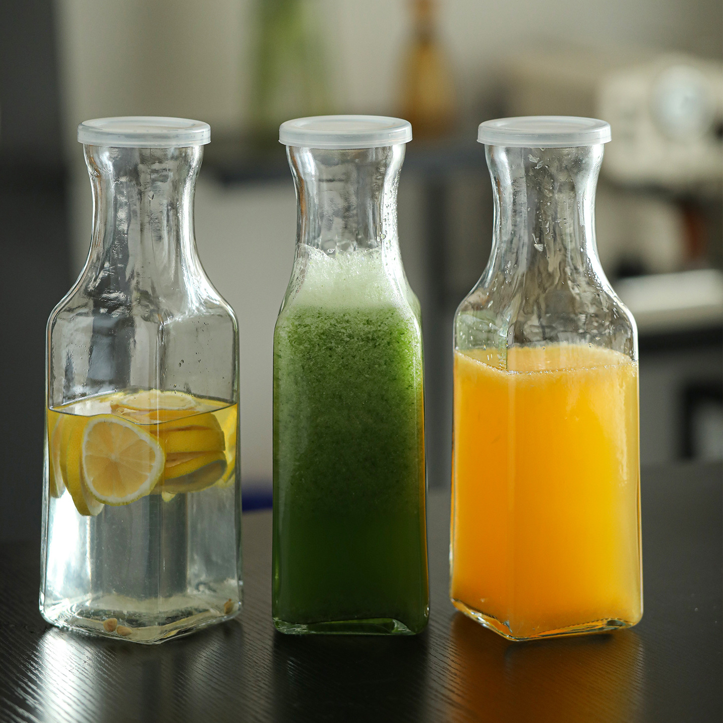 跨境1L大口玻璃瓶方型饮料瓶透明果汁牛奶瓶自酿酒分装瓶现货批发