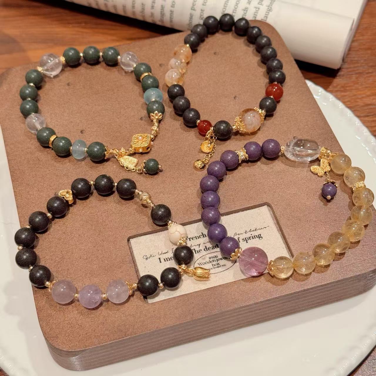 新中式香珠手串息肌丸紫玉菩提饰品天然粉晶紫水晶手饰养身手串