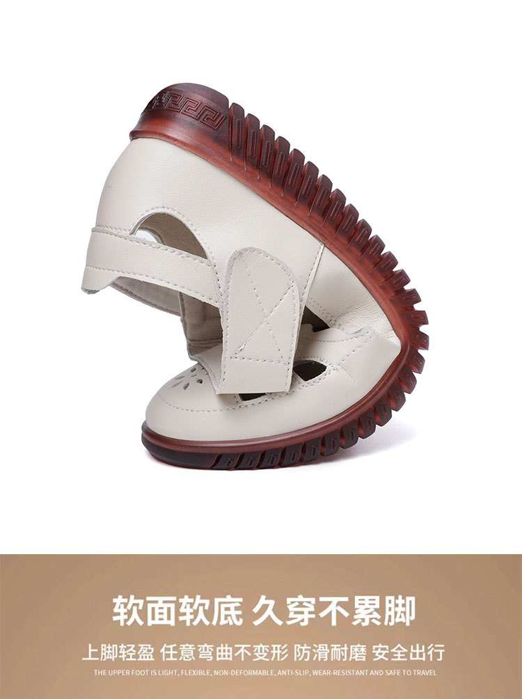 Sandal da thật nữ đế cao su bệt thoáng khí, phong cách thoải mái cho mẹ — màu đen chi tiết 6