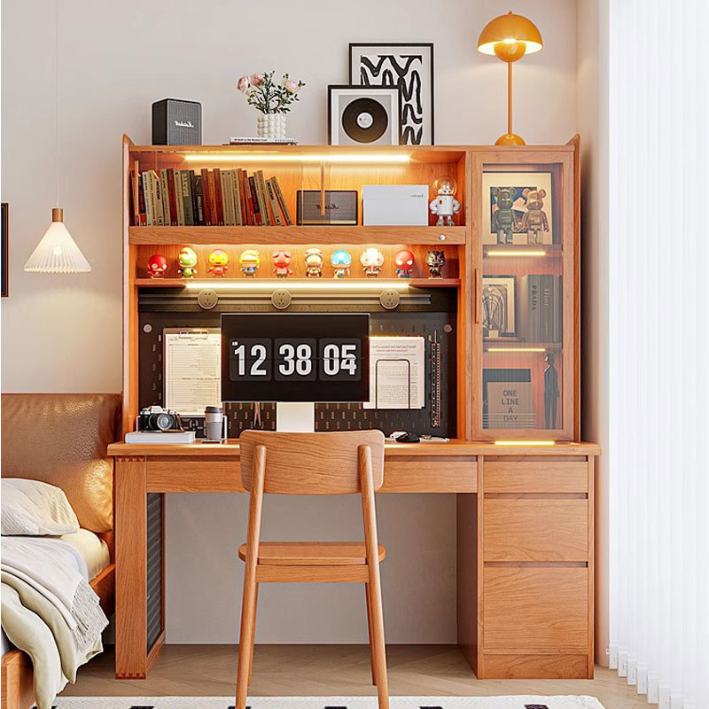 Cherry Wood Desk Bookcase Bookshelf Integrated Study Computer Desk Small Apartment Multifunctional Cabinet Display Cabinet