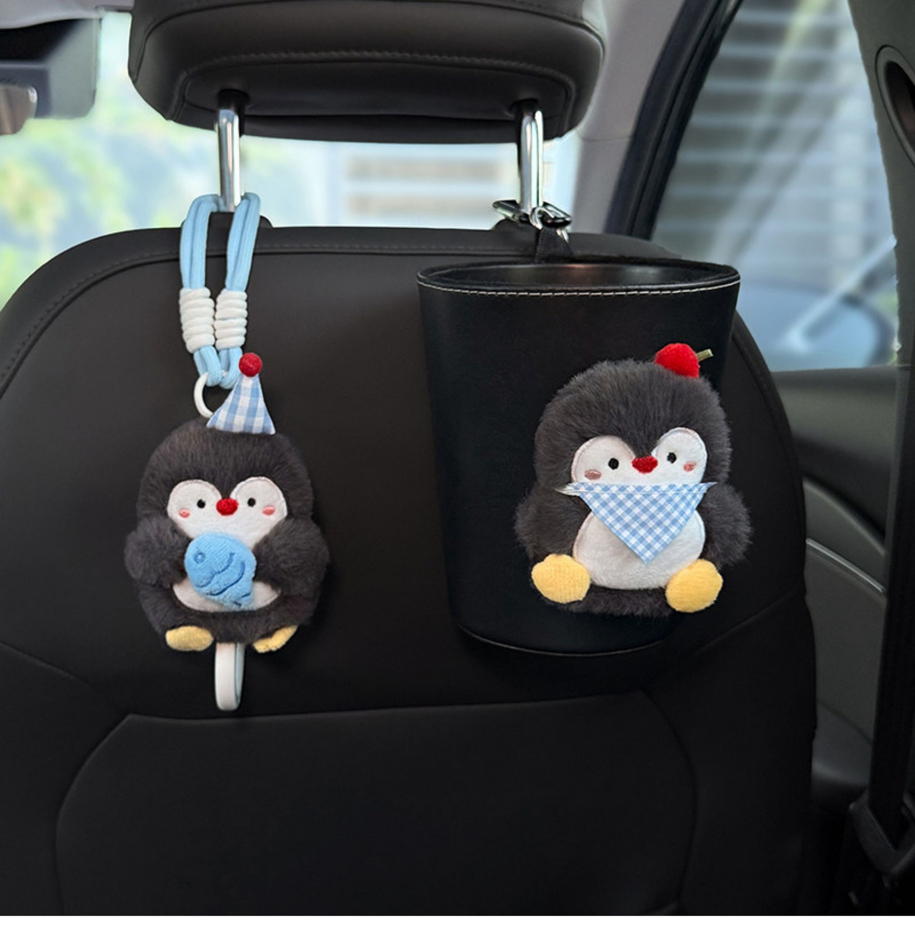 2026 New Penguin Car Trash Bin and Tissue Box 2-in-1 Front and Rear Seat Tissue Hanging Bag Cute Car Storage