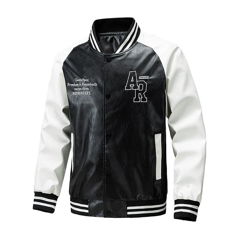 Transfronterizos de moda de gran tamaño, abrigo de cuello vertical, comercio exterior ocio, primavera y otoño, nuevo tipo suelto de chaqueta de cuero de locomotora de hombre