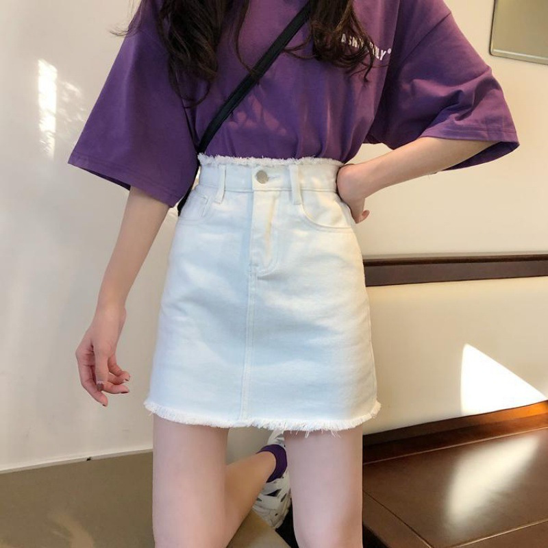 High-Waisted White Denim Short Skirt with Large Skirt for Women 2025 Spring New Slim A-Shorts Hot Hip-Hugging Skirt