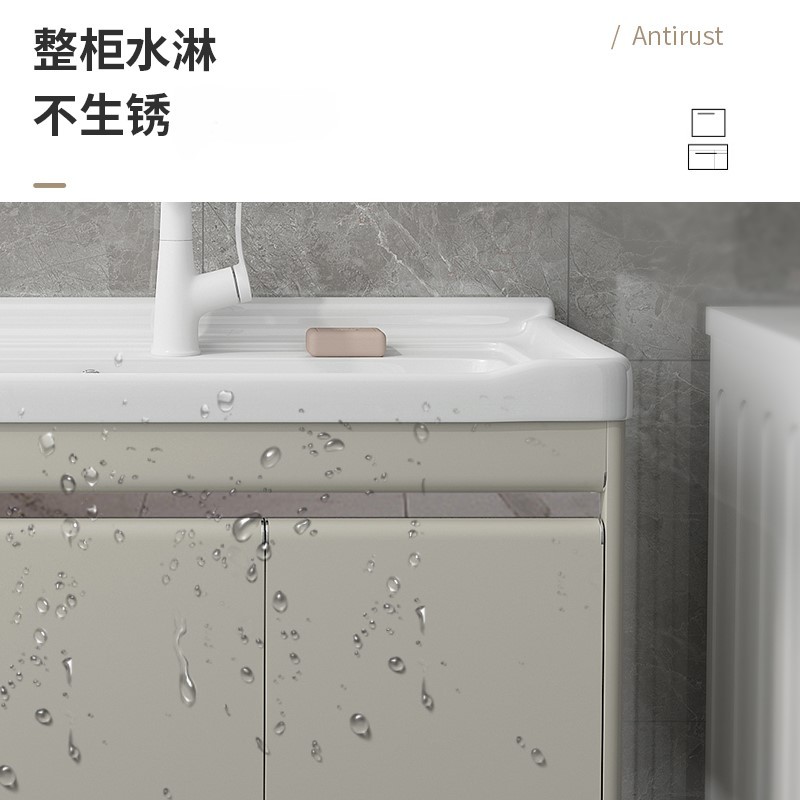 Balcón armario de lavandería de acero inoxidable lavabo de cerámica colgante doméstico lavabo de lavandería con tabla de fricción lavabo