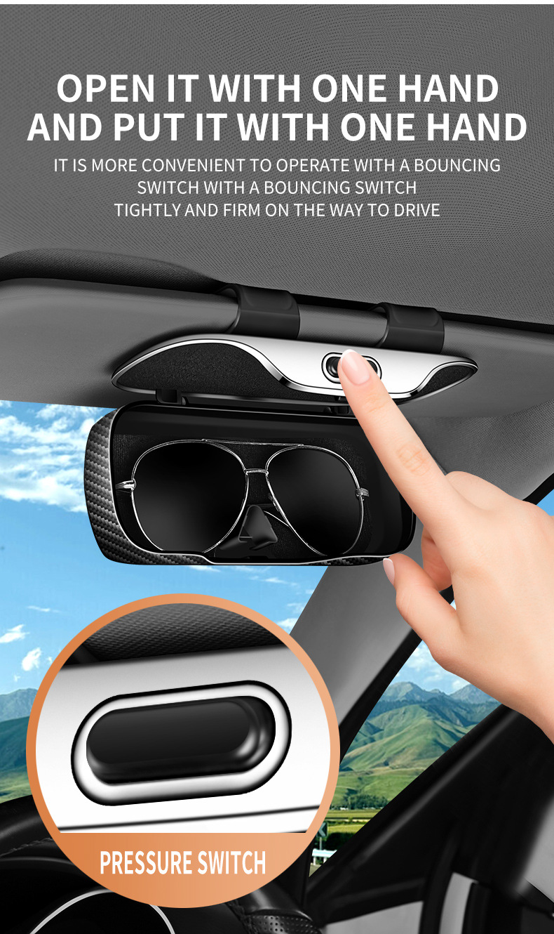 Car Glasses Case, One-Click Opening Sun Visor Storage Box for Car Sunglasses, High-End