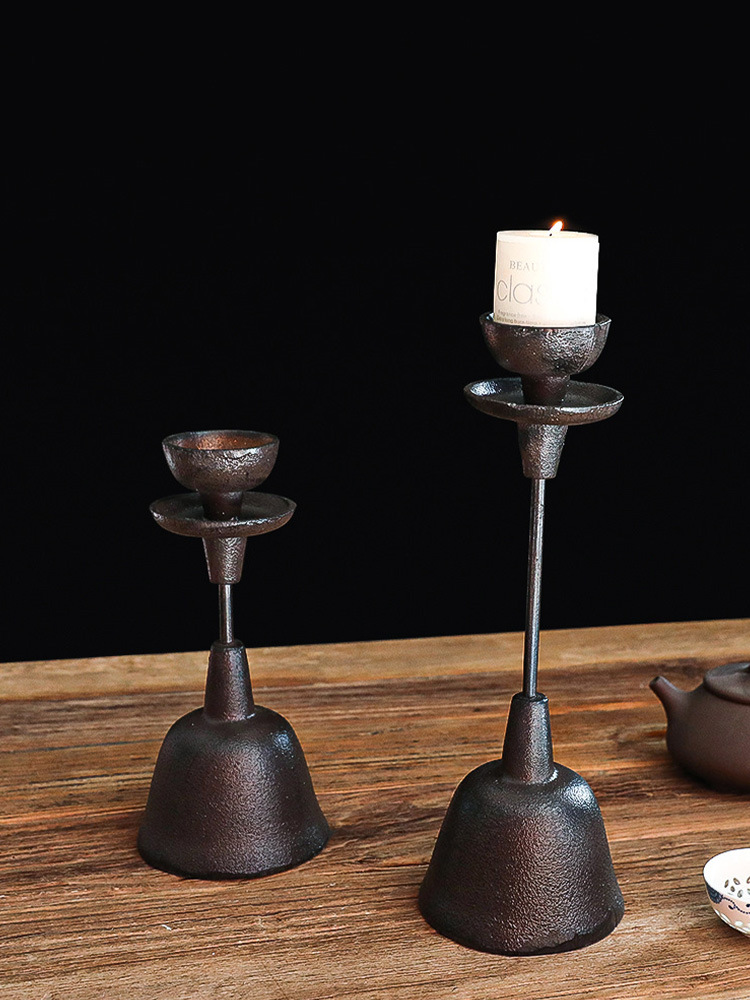 侘寂风铁艺烛台中式茶室装饰摆件民宿玄关仿古感蜡烛台老油灯