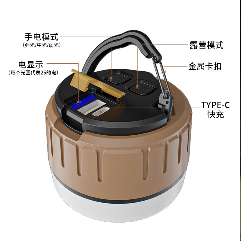 Nueva Luz de camping transfronteriza Luz de tienda multifunción luz de emergencia impermeable al aire libre luz de trabajo luz de ambiente portátil