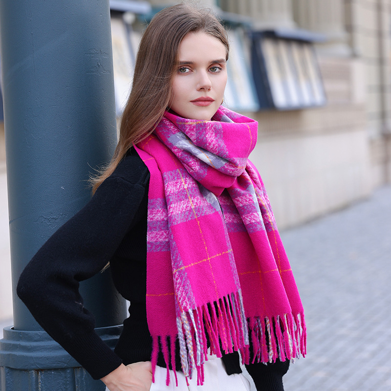 Écharpe pour femme 2024 Nouvelle écharpe tricotée chaude haut de gamme polyvalente double face automne/hiver pour étudiantes_voghion.com