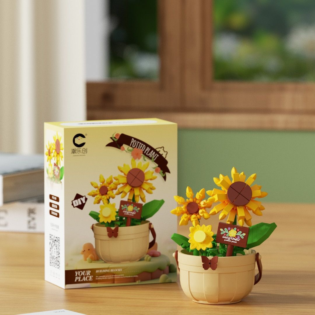 Bloques de construcción inmortales transfronterizos cestas de flores en maceta ornamentos DIY hechos a mano el 1 de junio juguetes de ensamblaje para chicas regalos