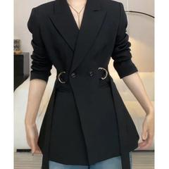 感小个子韩系休闲西装外套女2025秋季新款系带西服设计感外套