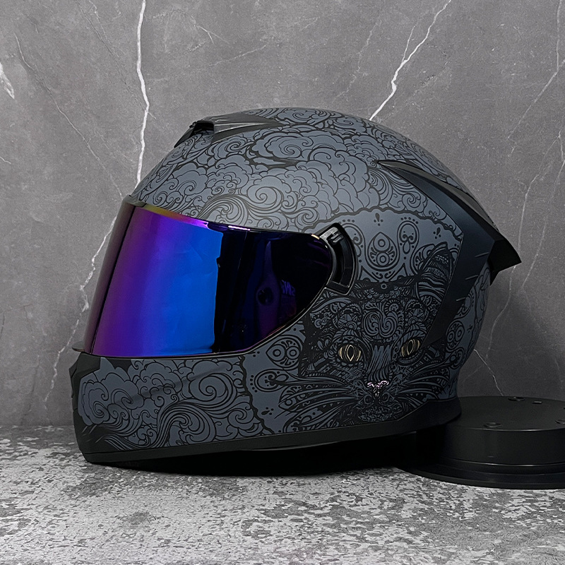 LVS casco de la motocicleta estándar nacional de los hombres y las mujeres del casco completo de doble lente de invierno motocicleta eléctrica Bluetooth cabeza Gris Cuatro Estaciones