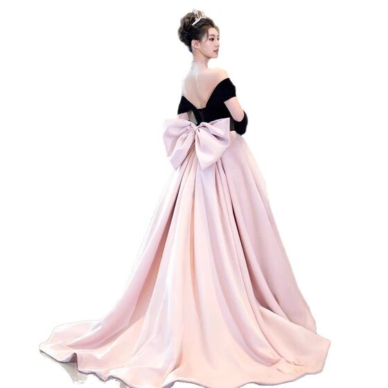 Pink Off-shoulder Evening Dress New Entry Luxury Niche High-end Adult Ceremony Birthday Banquet Escape Princess Dress