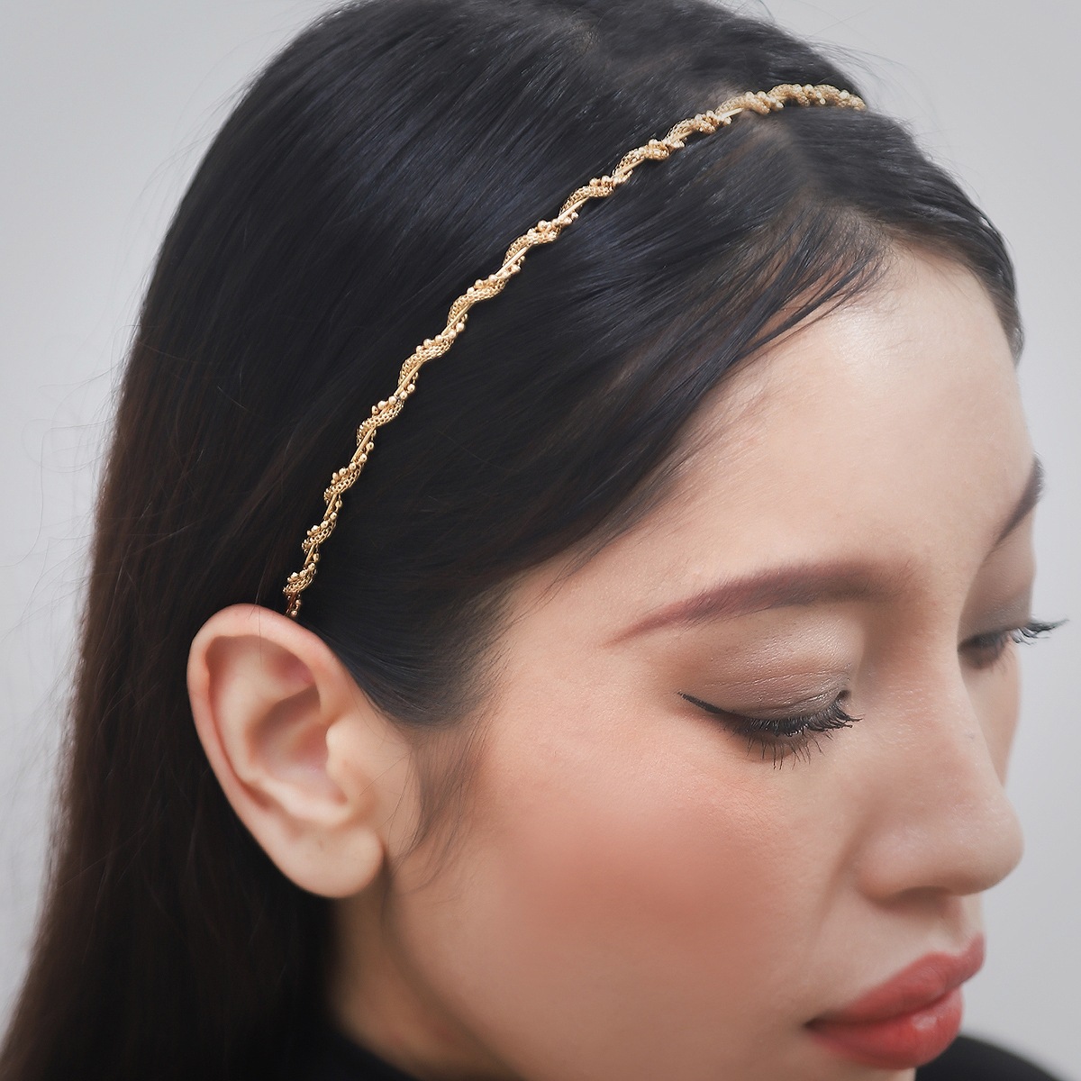 Simple nupcial accesorios para el cabello de las mujeres hecho a mano sinuoso onda diadema estilo japonés coreano tocado torcido rhinestone perla diadema