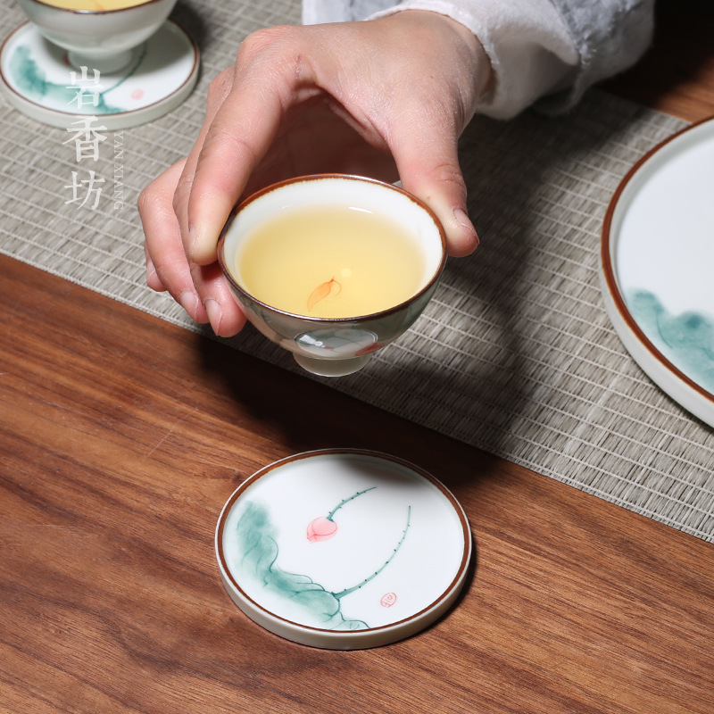 Winjiang pintado a mano Rosa verde loto taza de té estera Kung Fu ceremonia del té posavasos portavasos juego de té Accesorios