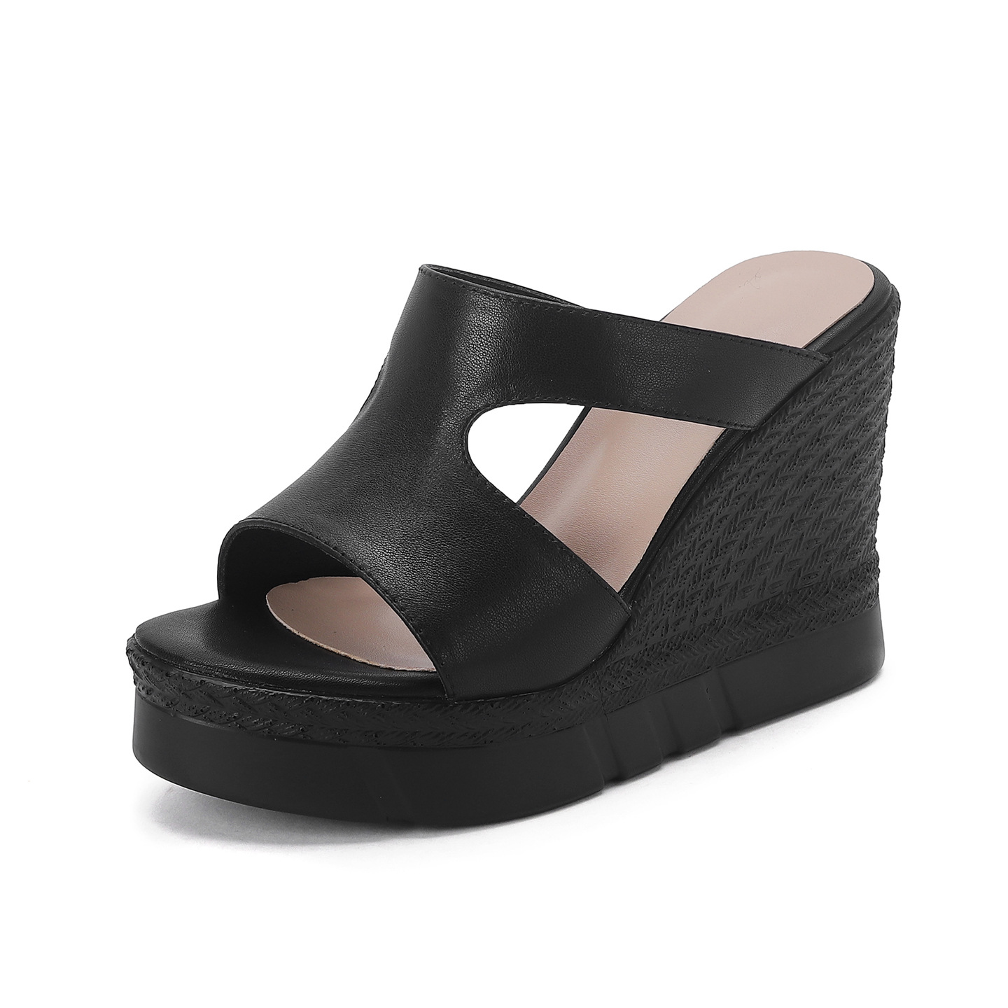 Sandal cao gót nữ hở mũi đế dày 10 cm phong cách mới mùa hè — đen